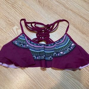 California Waves Burgundy Bikini Top Braided Straps Swimwear Beach Summer small